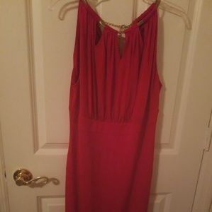 Women's Red Sleeveless Dress with chain neckline